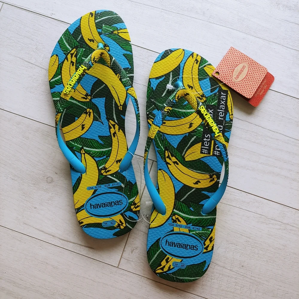 Havaianas Blue Banana Flip Flops NEW - Picture 1 of 8